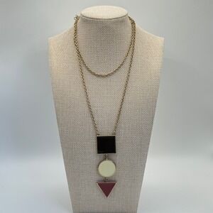Wearable Art Enamel Boho Quirky Modern Color Block Statement Necklace OS Gold